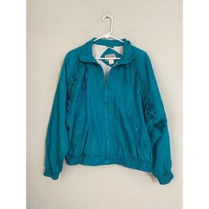 WESTSIDE CONNECTION  Vintage Teal Ruched Track Jacket XL Lightweight Windbreaker